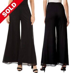 MSK Pants Womens Size L Black Palazzo Sheer Wide Leg Elastic Waist Pull on